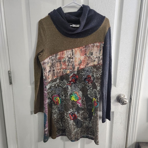 mad style Dresses & Skirts - Vintage RARE textured knit sweater dress patchwork artsy unique eclectic LG